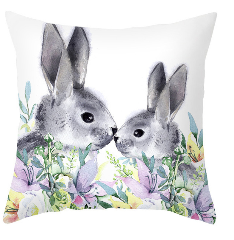 Amazon lino transfronterizo corto peluche conejo de Pascua acuarela guirlandas decorativas para el hogar almohadilla de almohada