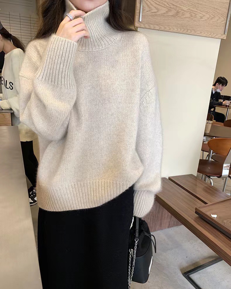 ゆったりとした怠惰な高襟100純ウールジャケット24秋冬新型快適保温女性プルオーバー