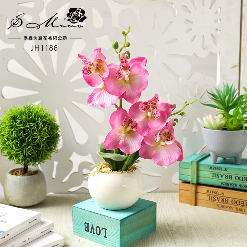 Flor falsa doble horquilla orquídea mariposa bonsai flor de simulación creativa flor artificial adornos de escritorio fábrica de maceta de simulación