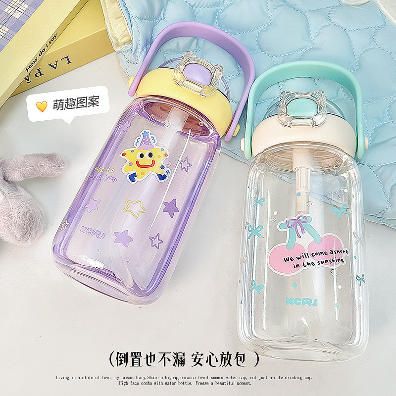 Xiaocha Diary's New Stylish Student Water Bottle with Pop-Up Lid and Straw, Plastic Portable Sticker Cup for Outdoor Sports Xiaocha Diary's New Stylish Student Water Bottle with Pop-Up Lid and Straw, Plastic Portable Sticker Cup for Outdoor Sports