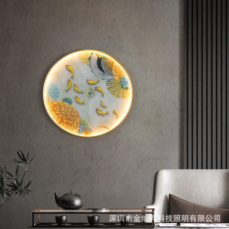 New Chinese style wall lamp Chinese style living room background wall bedroom bedside lamp Zen entrance round LED mural lamp