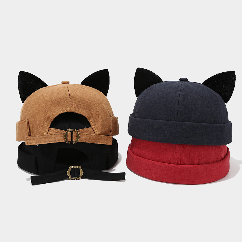 Creative Fashion Cat Ears Simple Light Board Floor Hat Men's and Women's Personalized Trendy Shopping Cute Melon Hat Trendy Hat Creative Fashion Cat Ears Simple Light Board Floor Hat Men's and Women's Personalized Trendy Shopping Cute Melon Hat Trendy Hat