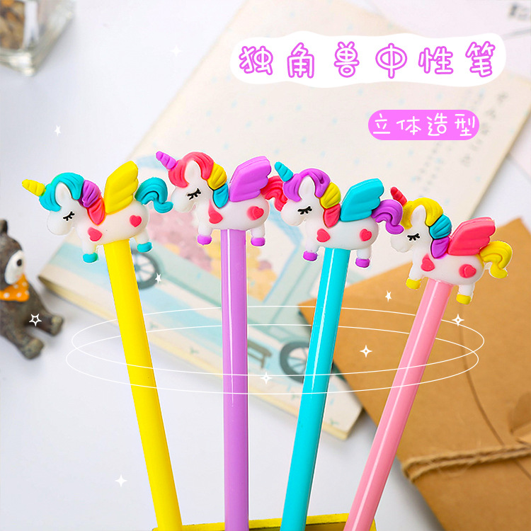 Dibujos animados unicornio pluma de gel de aprendizaje creativo papelería examen negro pluma de agua lindo estudiante suministros al por mayor