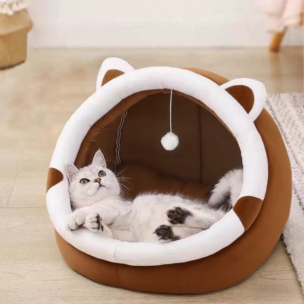Cama nido para gatos o perros de invierno, cálida y acogedora