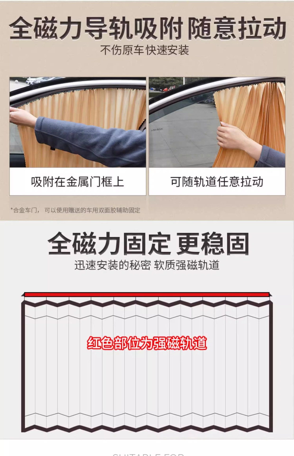 Car Curtains, Car-Mounted Privacy Sunshades, Privacy Sun Protection, Heat Insulation, Magnetic Suction, Sliding Track Type for Small Cars, Interior Side Windows