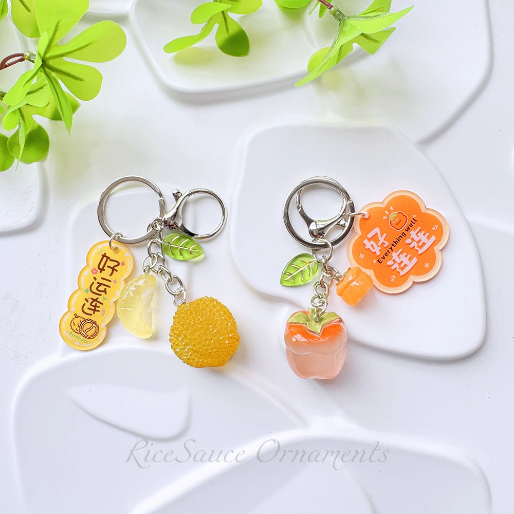 Acrylic Fruit Keychain Pendant, Cute Mini Charm with Leaf Tag, Single or Multi‑Piece Options