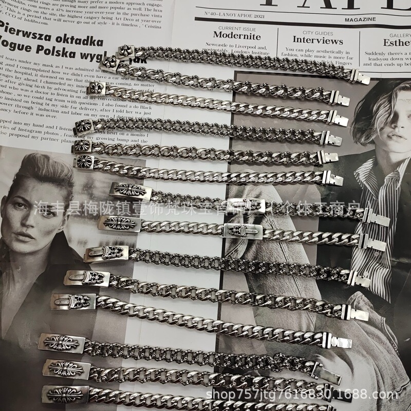 Ch Crow Heart Bracelet Old European and American Sword Anchor Cross Flower Letter Couple Hand Jewelry Retro Bracelet