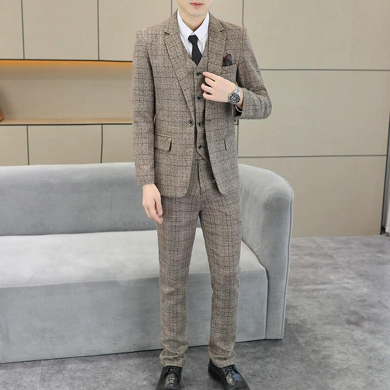 Мужской костюм 2025, деловой повседневный, универсальный, тройка, не требует глажки, анти-складки, узелок 0108