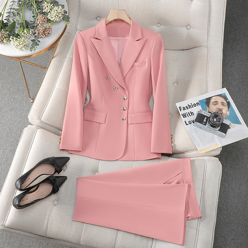 Cross-Border Supply Women's Formal Pants Suit Set Women's Blue Pink Yellow Business Workwear 2-Piece Suit