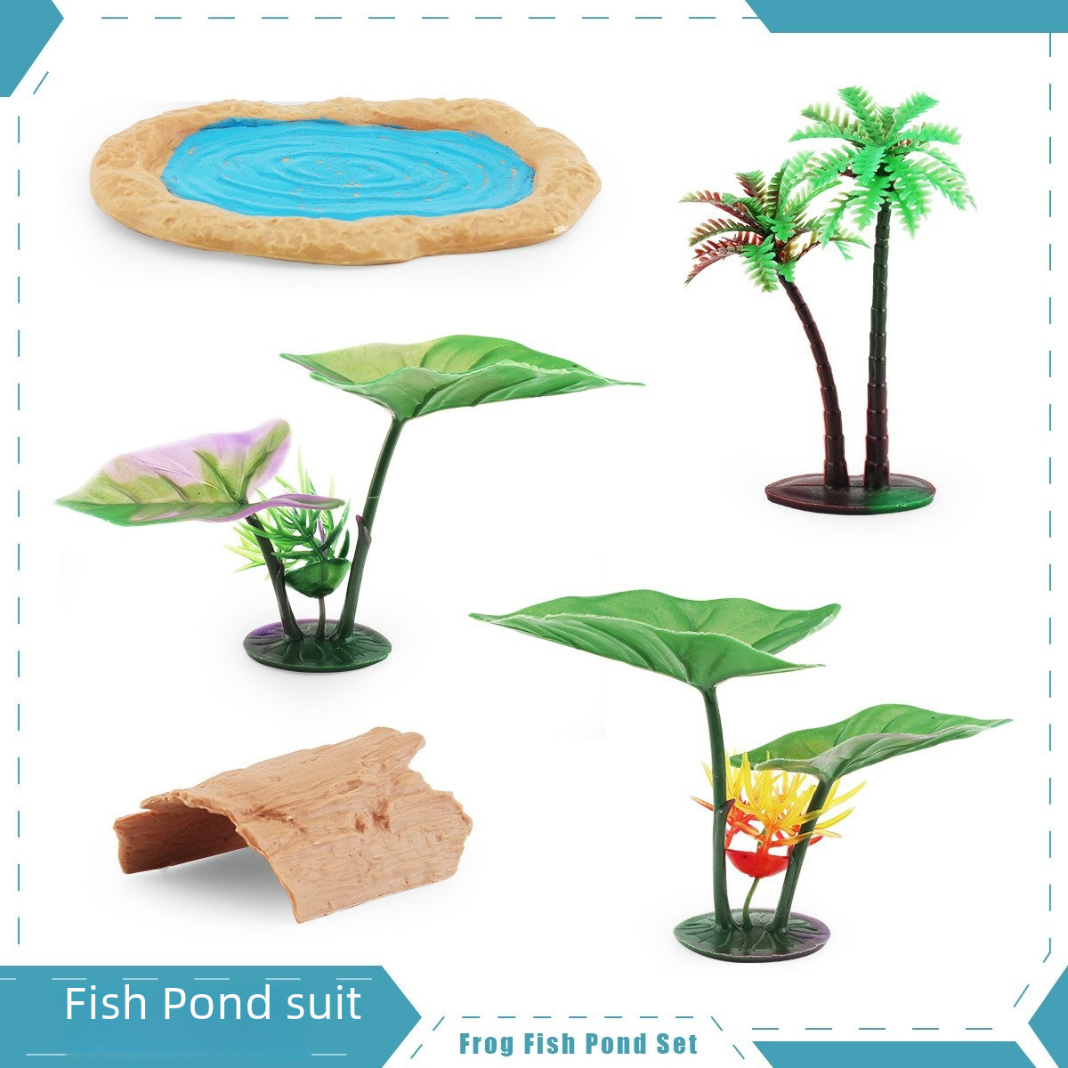 Cross-border simulation lotus leaf wooden block frog model micro scene frog fish pond accessories set ornament