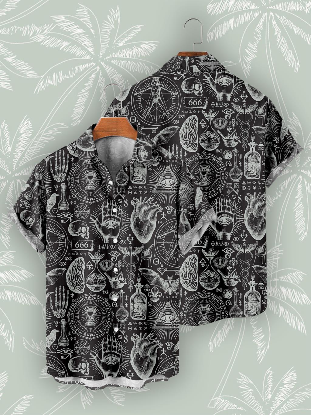 Retro abstracto ojo de cielo estampado 3D hombre calle alta suelta manga corta solapa botón camisa hawaiana en stock