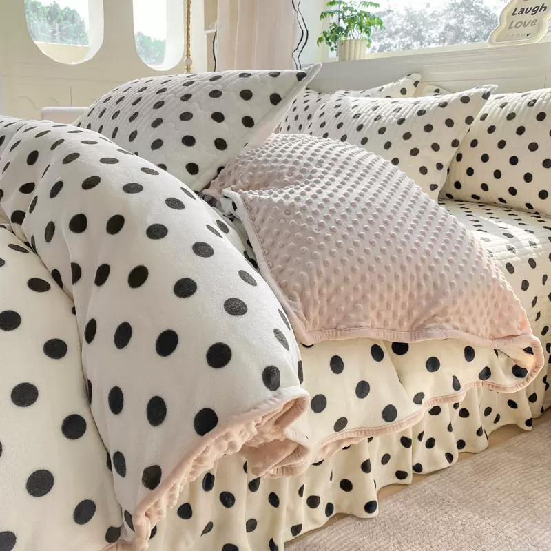 冬季加厚保暖牛奶绒床盖四件套豆豆绒被套宿舍家用卧室法莱绒套件