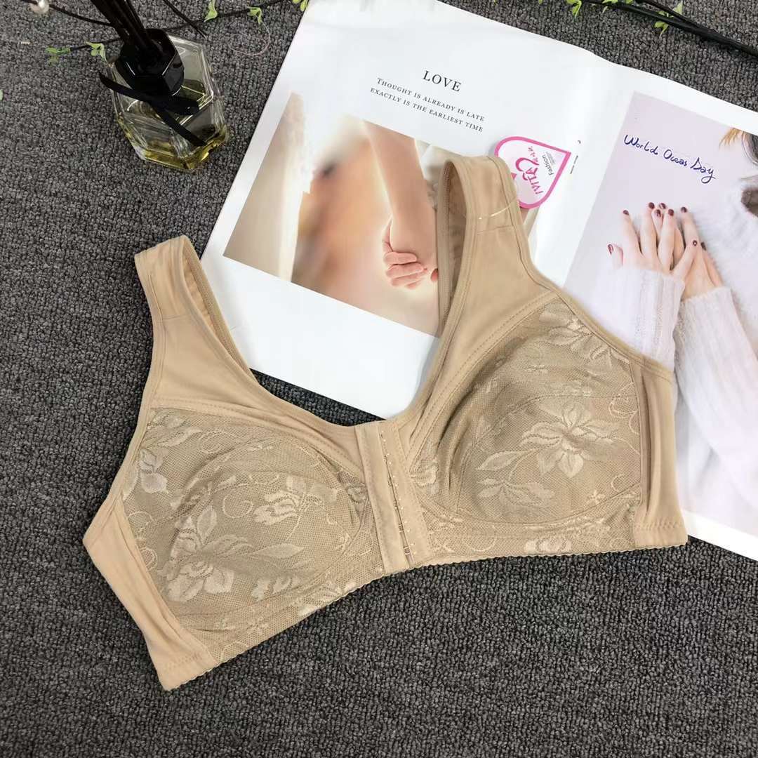 Sujetador de ropa interior de hebilla frontal de mamá transfronteriza delgada de algodón de mediana edad y ancianos sujetador inalámbrico de algodón empuja hacia arriba más sujetador de tamaño