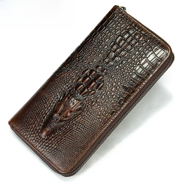 Amazon Men's Long Wallet Genuine Leather Crocodile Pattern Business Multi-Card Holder Clutch Top Layer Cowhide Wallet for Men