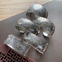 Retro ethnic style silver bracelet European and American carving opening wide hand ring fashion personality Miao silver as old ancient style jewelry