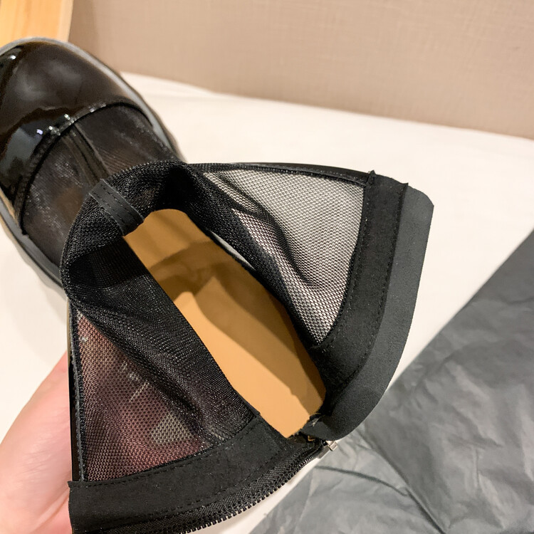 Boot ngắn nữ da thật vải lưới cao gót 6cm mùa hè phong cách Anh thoáng khí — Màu đen, Trắng be chi tiết 143