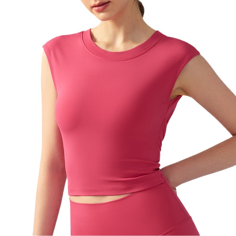 Spring and Summer Yoga Short-sleeved Women's Fixed Chest Pad Sexy Backless Short Sports T-shirt Tight Waist Slimming Fitness Vest