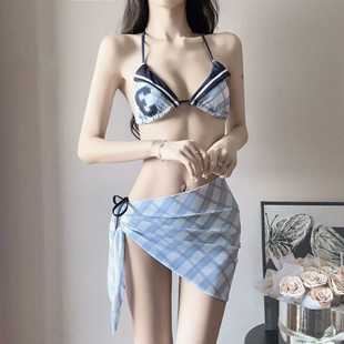 2025 New American Style Retro Girl's Bikini Slim Belly Covering Gathering Vacation Skirt Split Swimsuit