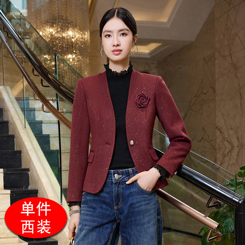 无领高端气质秋季洋气女装女士短外套女气质新款高级感小个子8187|undefined