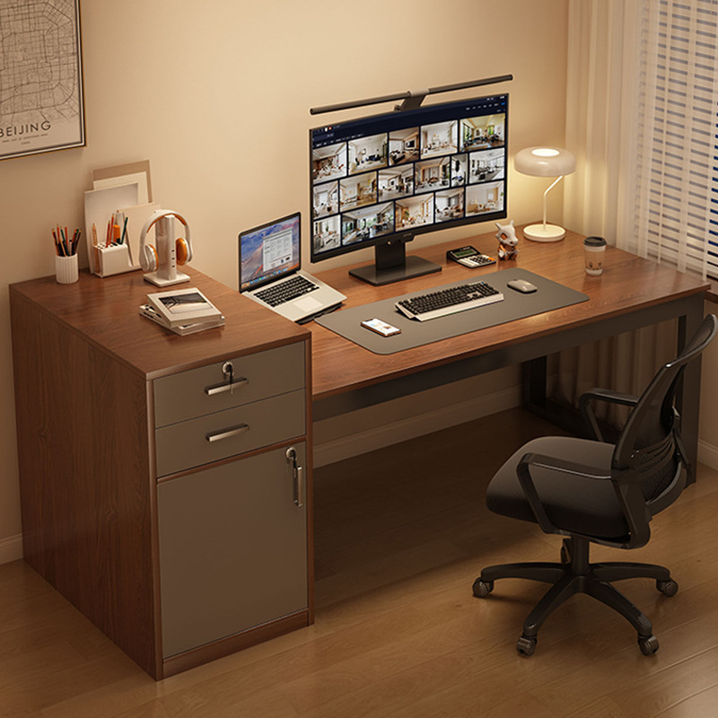 Computer desk for home use, desktop office desk with drawers, staff single desk and chair, simple bedroom work desk