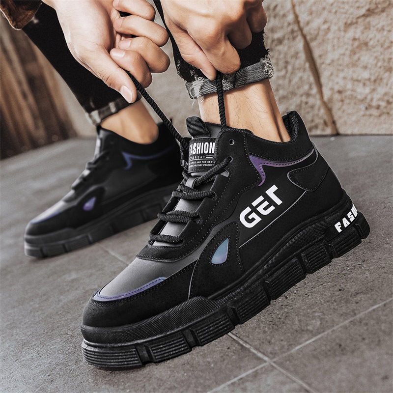 Otoño nuevos zapatos de skate de alto nivel para hombres, zapatos de herramientas de suela gruesa, zapatos de estilo general para hombres casuales de cuero en vivo