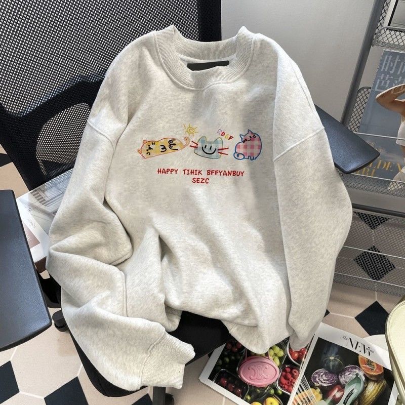 Cross-Border Lazy Style Cartoon Print Hooded Sweatshirt for Women in Autumn and Winter Fleece-Lined and Thickened Cute Age-Reducing Style Long-Sleeved Top Cross-Border Lazy Style Cartoon Print Hooded Sweatshirt for Women in Autumn and Winter Fleece-Lined and Thickened Cute Age-Reducing Style Long-Sleeved Top