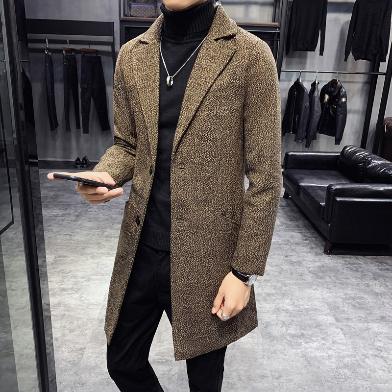Trench coat hombres de longitud media 2022 Primavera, Otoño e Invierno nuevos hombres engrosados abrigo de lana largo juvenil