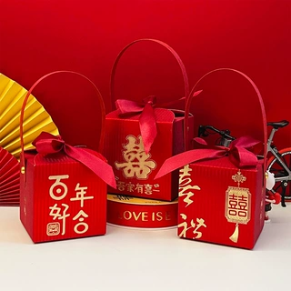 条纹磨砂烫金喜糖盒子婚礼糖果盒空盒婚庆回礼伴手礼创意喜糖袋子