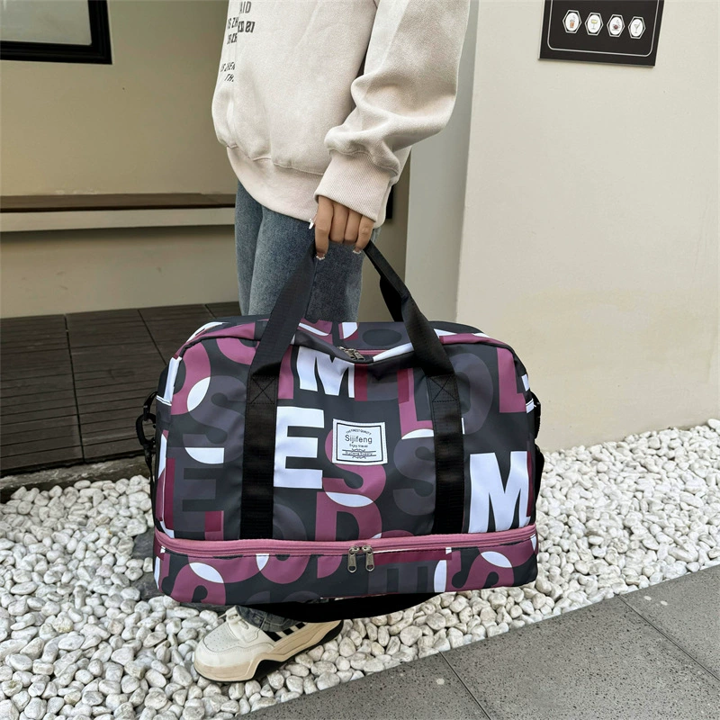 Трансграничная модная спортивная сумка для фитнеса с разделением сухих и влажных вещей для выхода на улицу, портативная дорожная сумка большой вместимости с выдвижной ручкой и отделением для обуви.