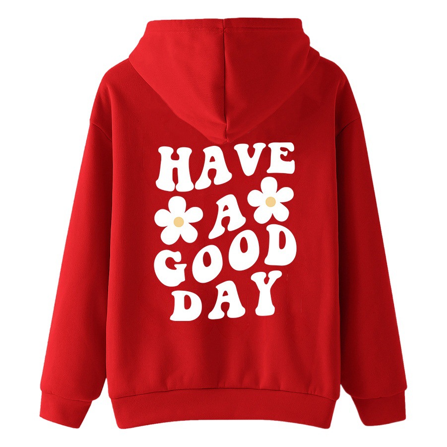 TENGA UN BUEN DÍA carta de impresión suéter con capucha gota hombro manga larga lana europea y americana Otoño e Invierno Sudadera con capucha para las mujeres
