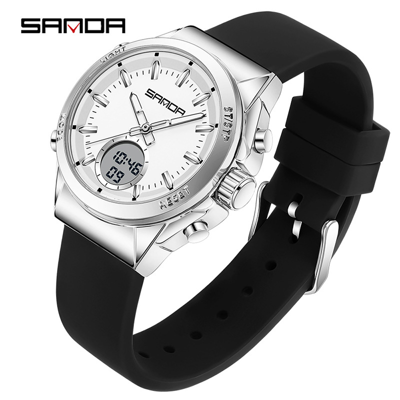 SANDA SANDA reloj electrónico multifuncional doble pantalla reloj deportivo reloj despertador cronógrafo de escuela secundaria relojes de estudiantes masculinos y femeninos