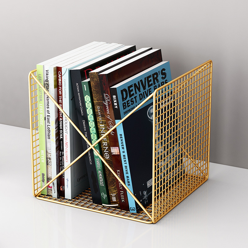 Desktop bookshelf wrought iron storage rack metal desk simple ins office small magazine storage and organization shelf