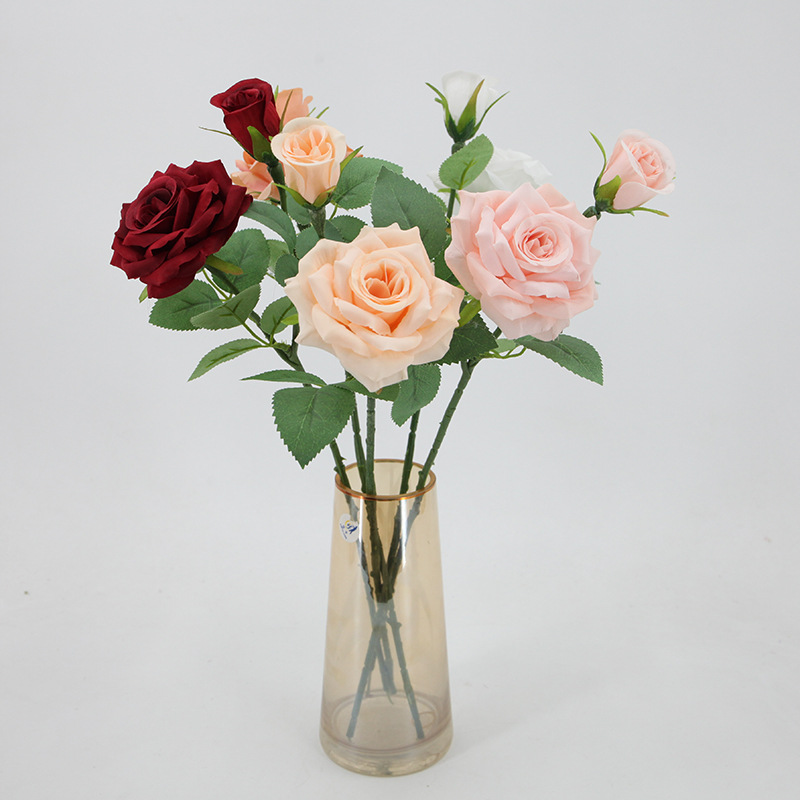 Rosa artificial sola sensación de múltiples cabezas rosa boda flor artificial sala de estar decoración tiro flor artificial flor de seda al por mayor