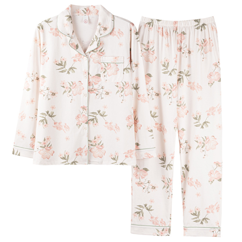 Pijamas de mujer para primavera y otoño, de algodón puro de manga larga, de algodón completo para otoño, conjunto de ropa para estar en casa para mujeres de mediana edad en otoño e invierno, cómodo para madres.