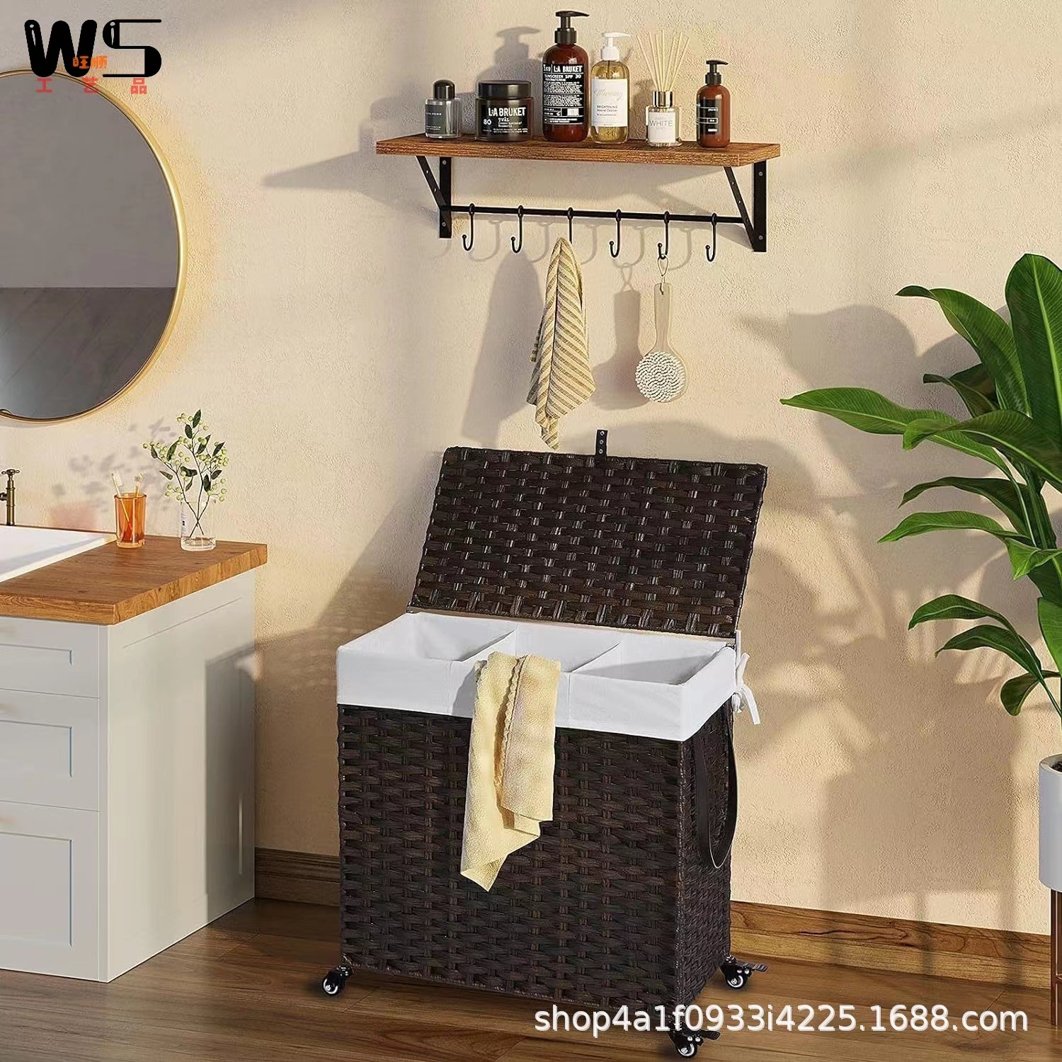 Foreign Trade Plastic Imitation Rattan Storage Basket Dirty Clothes Basket Hand-Woven Basket Foldableing Laundry Basket with Cover Pulley Dirty Clothes Basket