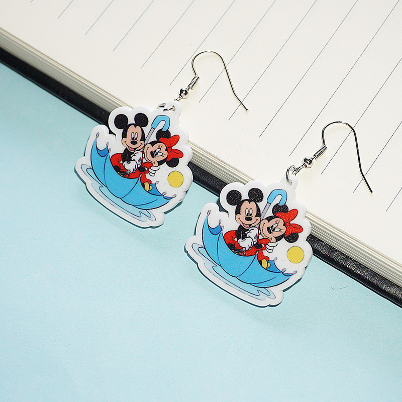 Cross-Border Cartoon Cute Mickey and Minnie Earrings, Mickey Mouse Umbrella Earrings, Transparent Acrylic Pendant Couple Jewelry Cross-Border Cartoon Cute Mickey and Minnie Earrings, Mickey Mouse Umbrella Earrings, Transparent Acrylic Pendant Couple Jewelry