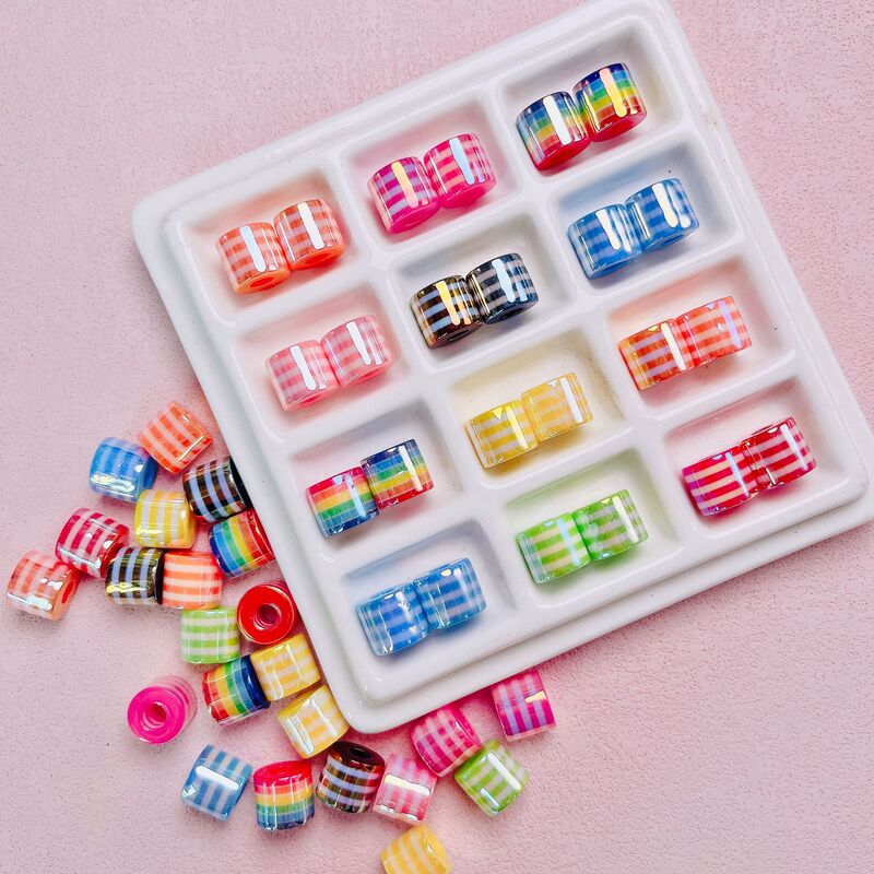 高品uv光学メッキカラー樹脂ストライプ円柱バレルビーズ手作りdiyブレスレットネックレスビーズアクセサリーアクセサリー|undefined