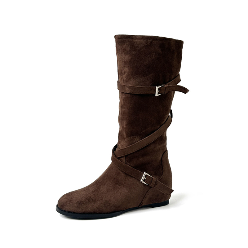 Botas Altas de Caballero para Mujer de 5 cm de Terciopelo con Hebilla Térmicas para Otoño e Invierno