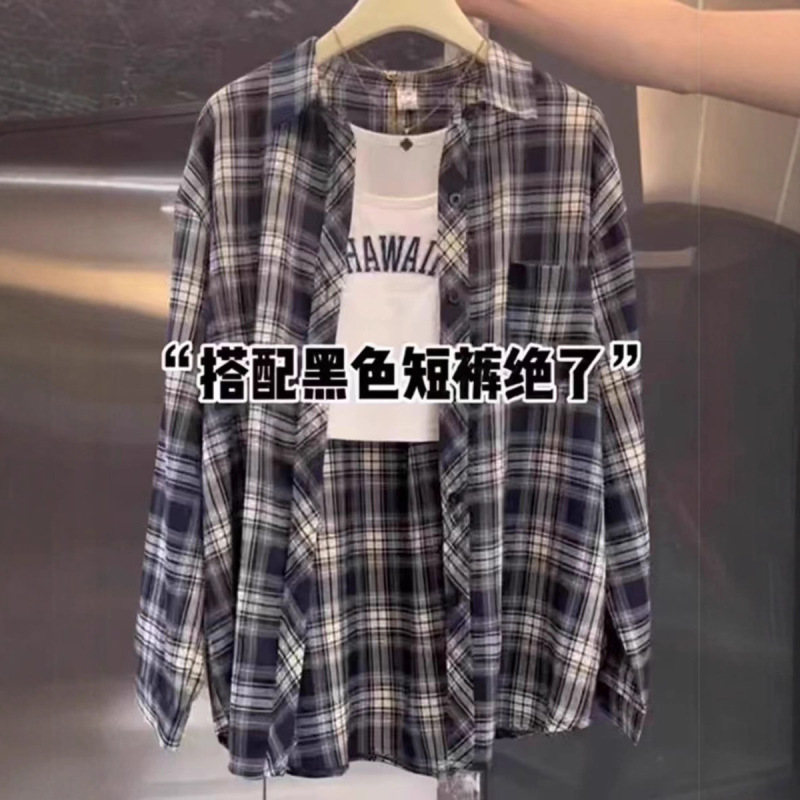 American Retro Plaid Shirts for Men and Women, Spring and Autum Cardigans, Loose Outer Shirts, Long-Sleeved Tops