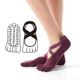 [In Stock straight hair] South Korea hot sale cross tied yoga socks non-slip dispensing five finger indoor floor Bodhi pull socks