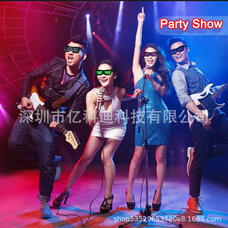 Gafas de maquillaje luminosas LED Bar Bengdi Decoración de ambiente de fiesta de Navidad Spot inalámbrico Ray-Ban colorido