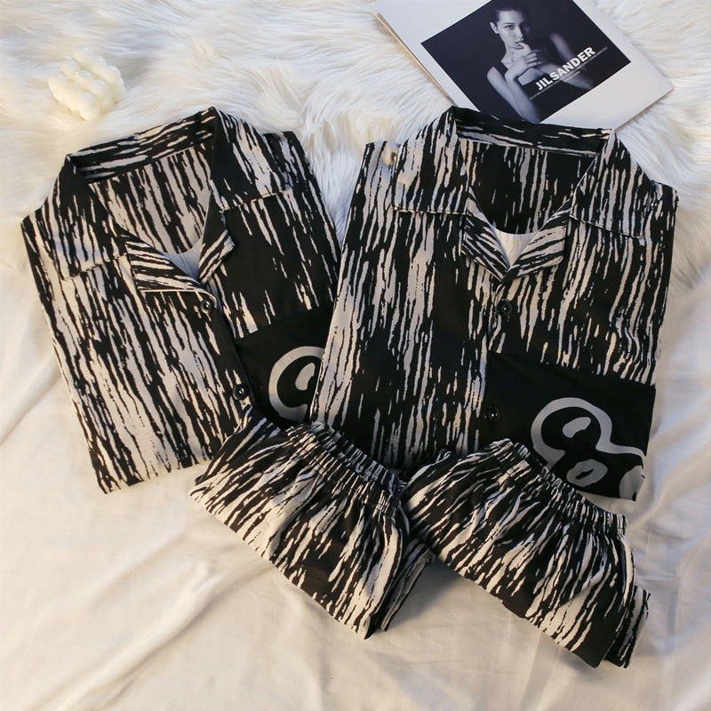 Negro lindo dragón pareja pijamas primavera y otoño 2024 nuevo Algodón puro manga larga lindo más tamaño hombres y mujeres desgaste del hogar verano