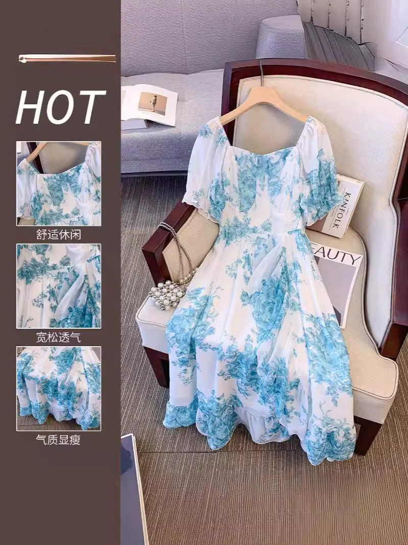 Dress Transformer chiffon, pullover lined, plus size 2XL–6XL, sky blue