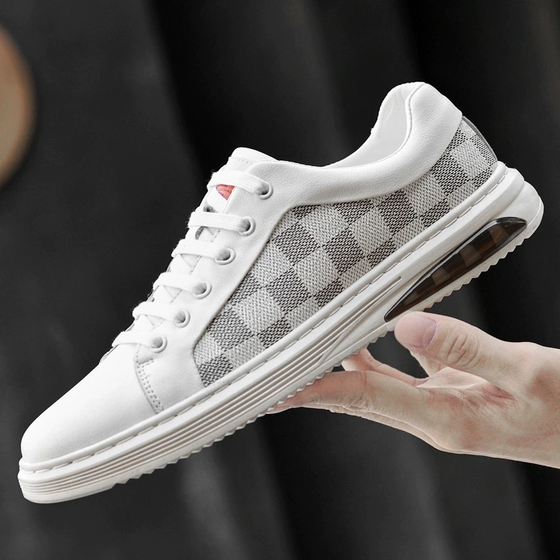 H1235 Мужские кроссовки Спортивная повседневная обувь с низким верхом в клетку из воловьей кожи на плоской подошве больших размеров Модная модная обувь Белые туфли