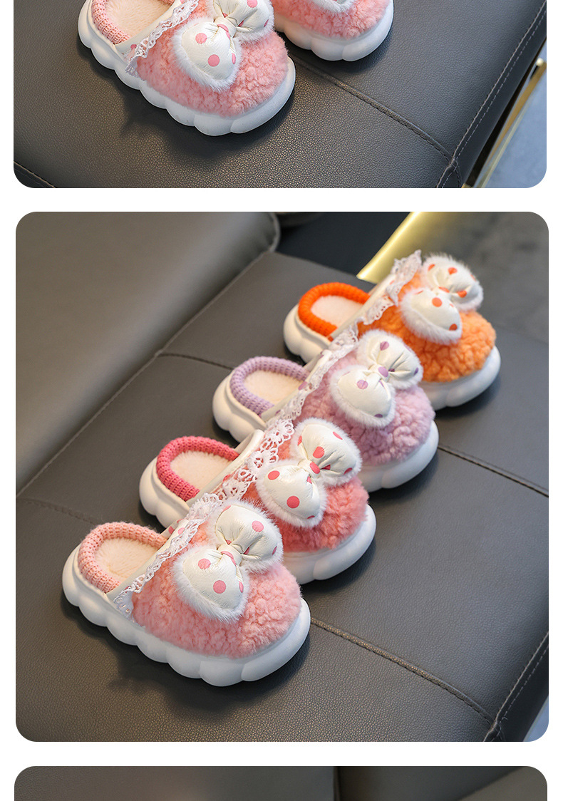 Winter für Mädchen, Prinzessinnenwärme, Tasche, Eltern-Kind-Plüsch-Baumwollhausschuhe für große, mittlere und kleine Kinder_voghion.com
