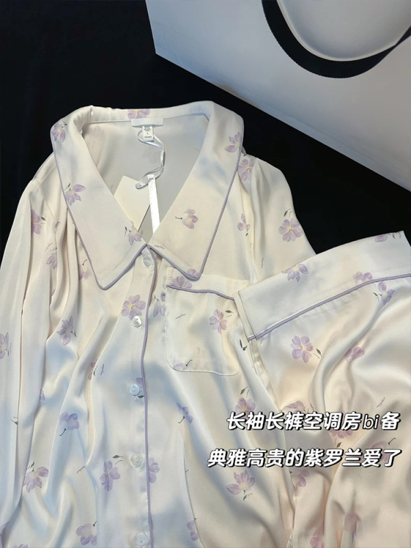 桑蚕丝睡衣女春秋款真丝送闺蜜生日礼物网红风家居服礼盒套装|undefined