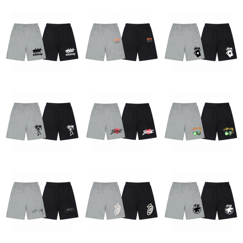 Stussy Shorts for Men and Women, Loose Fit, Elastic Waist, Terry Fabric, Summer Trendy Brand, Casual Versatile Straight-Leg Five-Point Shorts, in Stock