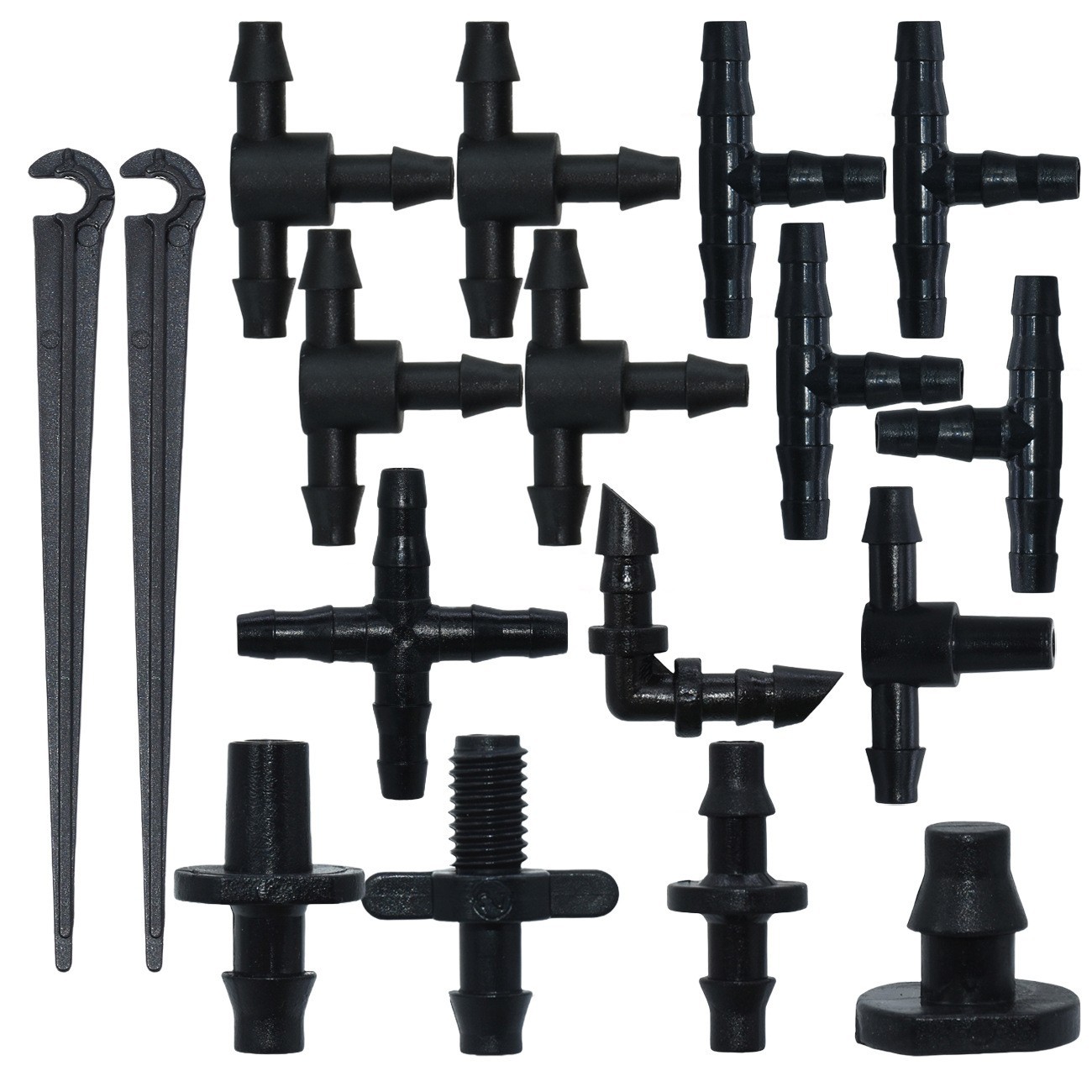 4 / 7 juntas capilares de riego por goteo invernadero de riego por goteo tubo de PE doble gancho de gancho único soporte de goteo tapón accesorios de micro-rociador