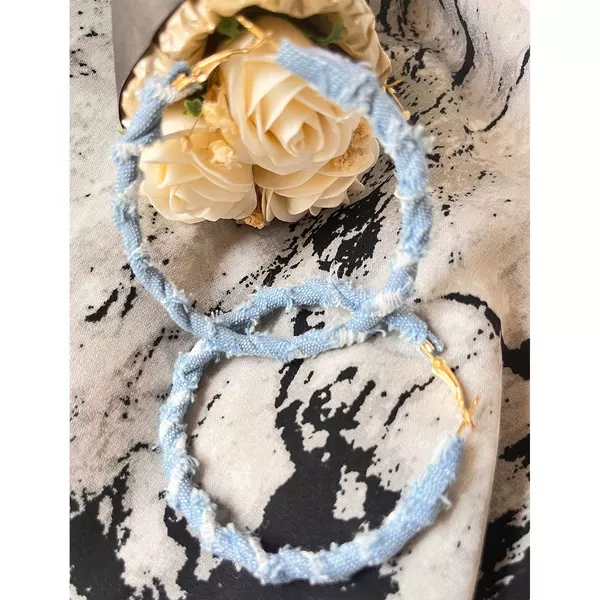 European and American Exaggerated Denim Printed Round Lace Heart-Shaped Earrings for Women, Cross-Border Simple Winding Geometric Earrings