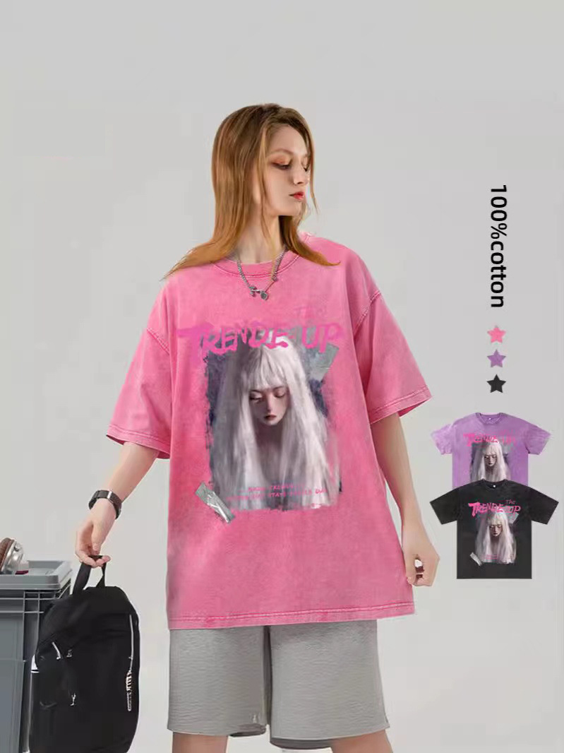 Comercio exterior hacer vieja camiseta de manga corta hombre verano cuello redondo suelto oversize vintage marca de moda chaqueta vintage marca de moda